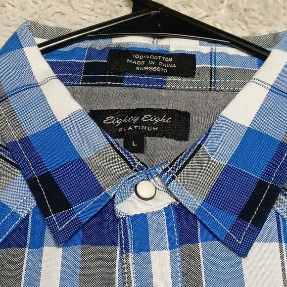 Eighty Eight Platinum Button Up Shirt Large Blue Black Pearl Snap Men Streetware - Picture 4 of 6